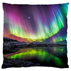 Aurora Borealis Polar Northern Lights Natural Phenomenon North Night Mountains Large Cushion Case (one Side) by Pakjumat