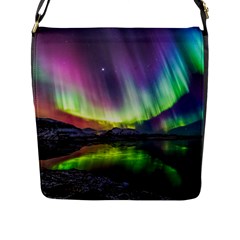 Aurora Borealis Polar Northern Lights Natural Phenomenon North Night Mountains Flap Closure Messenger Bag (l) by Pakjumat