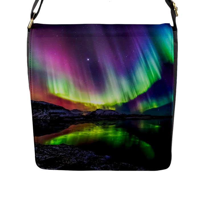 Aurora Borealis Polar Northern Lights Natural Phenomenon North Night Mountains Flap Closure Messenger Bag (L)