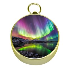 Aurora Borealis Polar Northern Lights Natural Phenomenon North Night Mountains Gold Compasses by Pakjumat