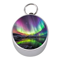 Aurora Borealis Polar Northern Lights Natural Phenomenon North Night Mountains Mini Silver Compasses by Pakjumat