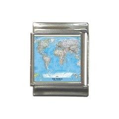 Blue White And Green World Map National Geographic Italian Charm (13mm) by Pakjumat