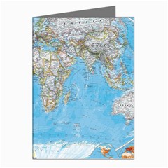 Blue White And Green World Map National Geographic Greeting Cards (pkg Of 8) by Pakjumat