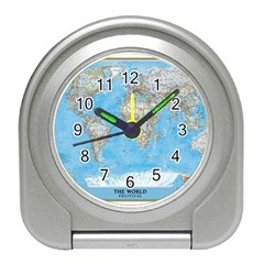 Blue White And Green World Map National Geographic Travel Alarm Clock by Pakjumat