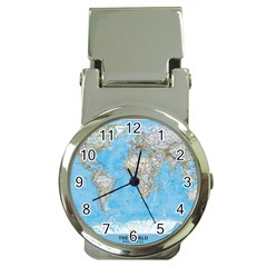 Blue White And Green World Map National Geographic Money Clip Watches by Pakjumat