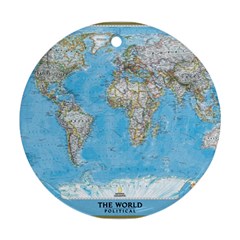 Blue White And Green World Map National Geographic Round Ornament (two Sides) by Pakjumat