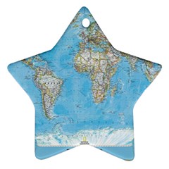 Blue White And Green World Map National Geographic Star Ornament (two Sides) by Pakjumat