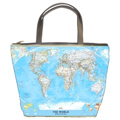 Blue White And Green World Map National Geographic Bucket Bag by Pakjumat