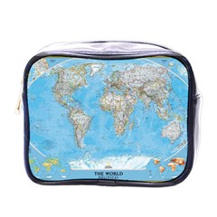 Blue White And Green World Map National Geographic Mini Toiletries Bag (one Side) by Pakjumat