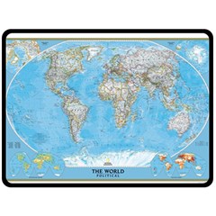 Blue White And Green World Map National Geographic Fleece Blanket (large) by Pakjumat