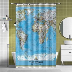 Blue White And Green World Map National Geographic Shower Curtain 48  X 72  (small)  by Pakjumat