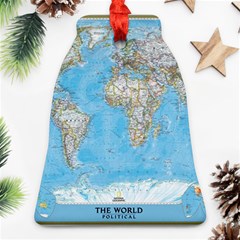 Blue White And Green World Map National Geographic Ornament (bell) by Pakjumat