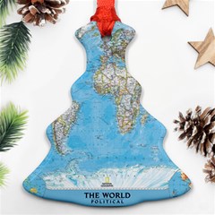 Blue White And Green World Map National Geographic Christmas Tree Ornament (two Sides) by Pakjumat