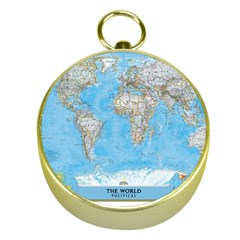 Blue White And Green World Map National Geographic Gold Compasses by Pakjumat