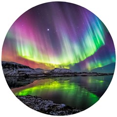 Aurora Borealis Polar Northern Lights Natural Phenomenon North Night Mountains Wooden Puzzle Round by Pakjumat