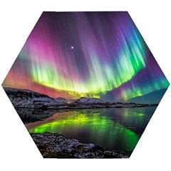 Aurora Borealis Polar Northern Lights Natural Phenomenon North Night Mountains Wooden Puzzle Hexagon by Pakjumat