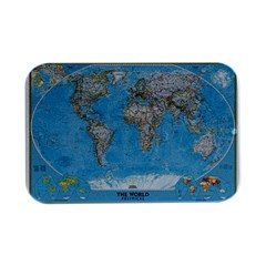 Blue White And Green World Map National Geographic Open Lid Metal Box (silver)   by Pakjumat