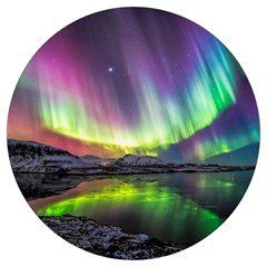 Aurora Borealis Polar Northern Lights Natural Phenomenon North Night Mountains Round Trivet by Pakjumat