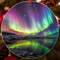 Aurora Borealis Polar Northern Lights Natural Phenomenon North Night Mountains Uv Print Acrylic Ornament Round by Pakjumat