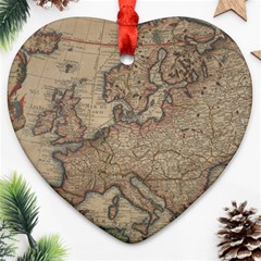 Old Vintage Classic Map Of Europe Ornament (Heart)