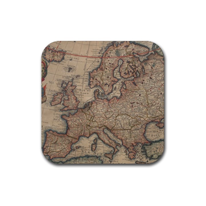 Old Vintage Classic Map Of Europe Rubber Coaster (Square)