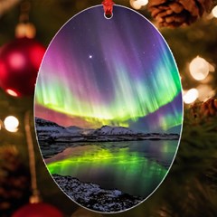 Aurora Borealis Polar Northern Lights Natural Phenomenon North Night Mountains Uv Print Acrylic Ornament Oval by Pakjumat