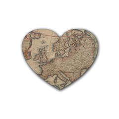 Old Vintage Classic Map Of Europe Rubber Coaster (Heart)