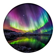 Aurora Borealis Polar Northern Lights Natural Phenomenon North Night Mountains Round Glass Fridge Magnet (4 Pack) by Pakjumat