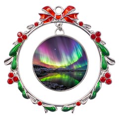 Aurora Borealis Polar Northern Lights Natural Phenomenon North Night Mountains Metal X mas Wreath Ribbon Ornament