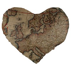 Old Vintage Classic Map Of Europe Large 19  Premium Heart Shape Cushions