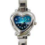 Aurora Borealis Mountain Reflection Heart Italian Charm Watch Front