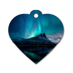 Aurora Borealis Mountain Reflection Dog Tag Heart (One Side)