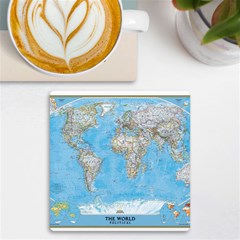 Blue White And Green World Map National Geographic Uv Print Square Tile Coaster  by Pakjumat