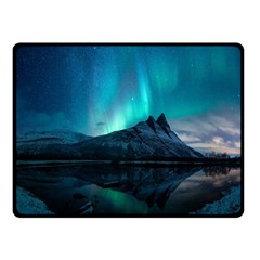 Aurora Borealis Mountain Reflection Fleece Blanket (small) by Pakjumat