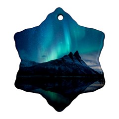 Aurora Borealis Mountain Reflection Snowflake Ornament (Two Sides)