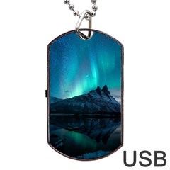 Aurora Borealis Mountain Reflection Dog Tag USB Flash (Two Sides)