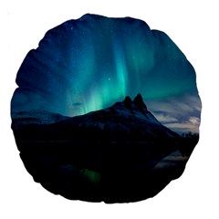 Aurora Borealis Mountain Reflection Large 18  Premium Round Cushions