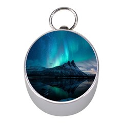 Aurora Borealis Mountain Reflection Mini Silver Compasses