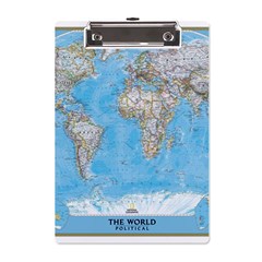 Blue White And Green World Map National Geographic A5 Acrylic Clipboard by Pakjumat