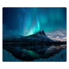 Aurora Borealis Mountain Reflection Two Sides Premium Plush Fleece Blanket (Small)