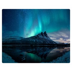 Aurora Borealis Mountain Reflection Two Sides Premium Plush Fleece Blanket (Medium)