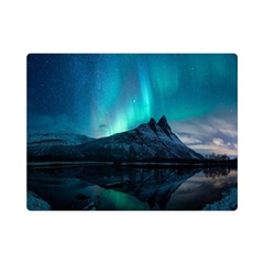 Aurora Borealis Mountain Reflection Premium Plush Fleece Blanket (Mini)