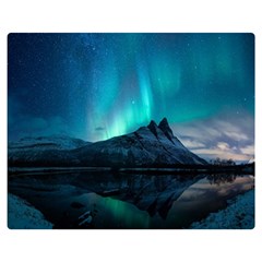 Aurora Borealis Mountain Reflection Premium Plush Fleece Blanket (Medium)