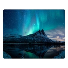 Aurora Borealis Mountain Reflection Premium Plush Fleece Blanket (Large)