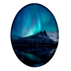 Aurora Borealis Mountain Reflection Oval Glass Fridge Magnet (4 Pack) by Pakjumat