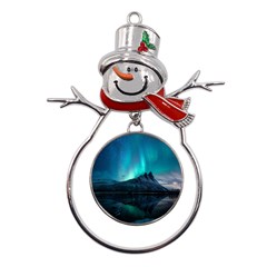 Aurora Borealis Mountain Reflection Metal Snowman Ornament