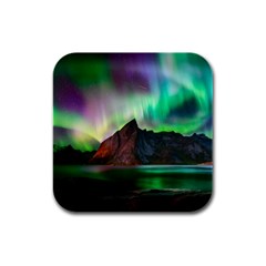 Aurora Borealis Nature Sky Light Rubber Square Coaster (4 Pack) by Pakjumat