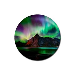 Aurora Borealis Nature Sky Light Rubber Round Coaster (4 Pack) by Pakjumat