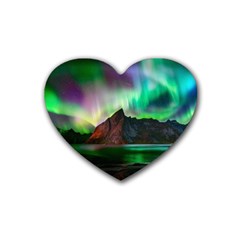 Aurora Borealis Nature Sky Light Rubber Coaster (heart) by Pakjumat