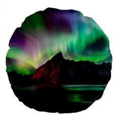 Aurora Borealis Nature Sky Light Large 18  Premium Round Cushions by Pakjumat